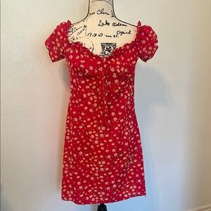 SHEIN Red Ruched Mini Sundress with Puff Sleeves